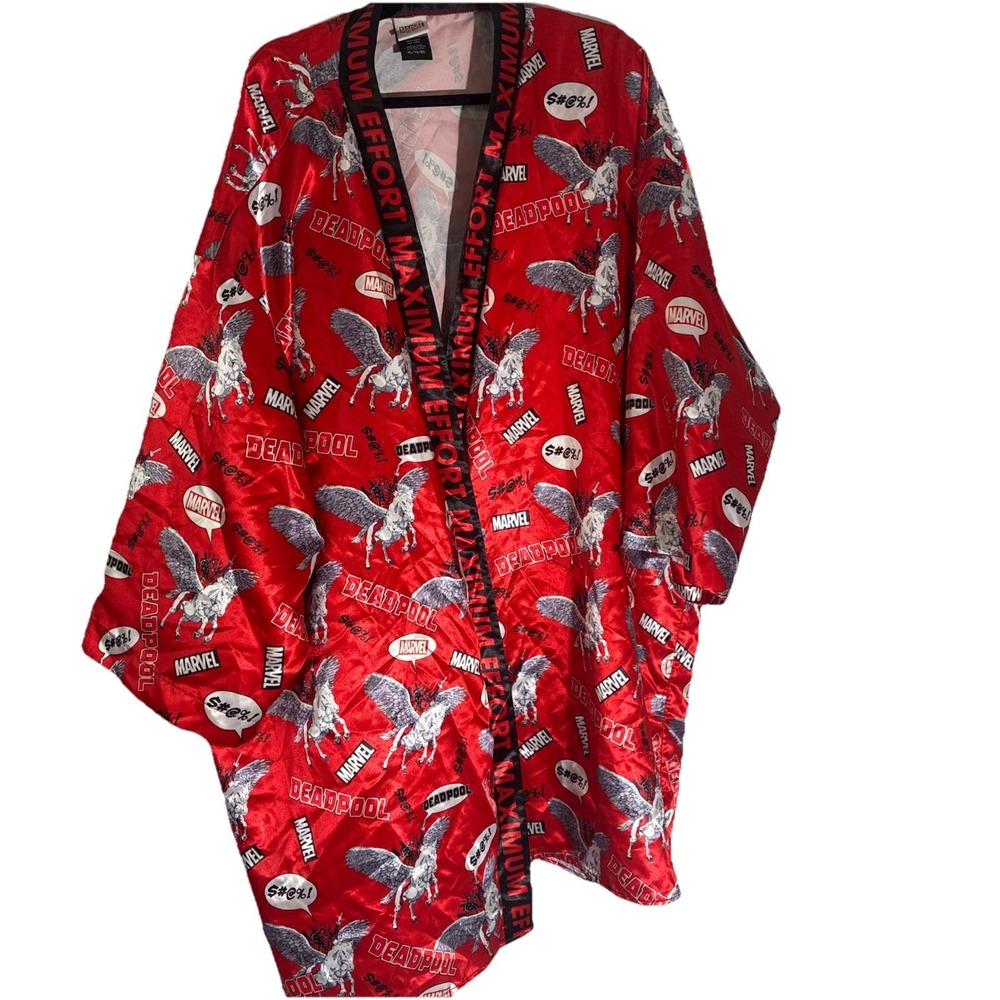 Marvel Deadpool Jacket Mens XL Red Kimono style Robe Short Mid Sleeves